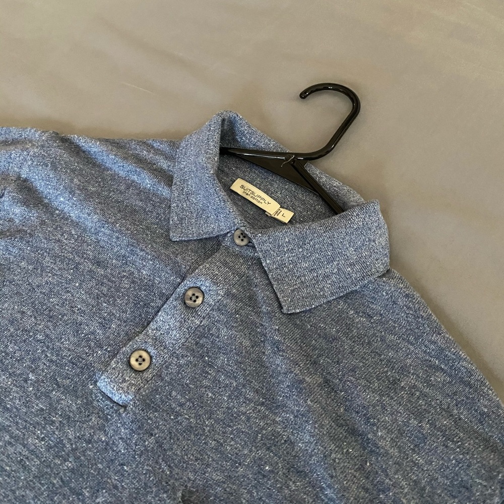 Suit supply brand cotton linen blend blue polo